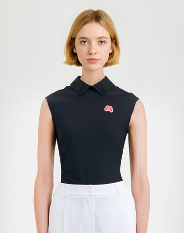 Back Zip-up Sleeveless Shirts_Black