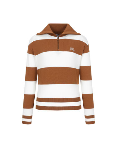 Color Block Half Zip-up Sweater_Camel