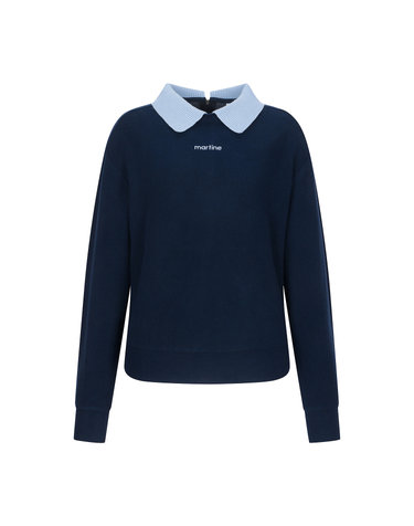 Knit Collar Back Zip-up Shirts_Navy