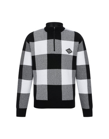 Check Half Zip-up Knit_Black (Men)