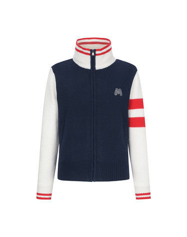 Lettering Zip-up Cardigan_Navy