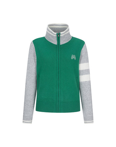 Lettering Zip-up Cardigan_Green
