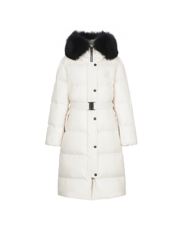 Hood Fur Long Down Jumper_Ivory