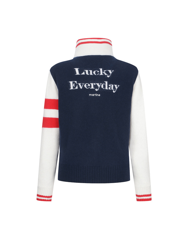 마틴골프 Lettering Zip-up Cardigan_Navy 네이비 착용컷