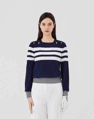 Stripe Boat Neck Knit_Navy
