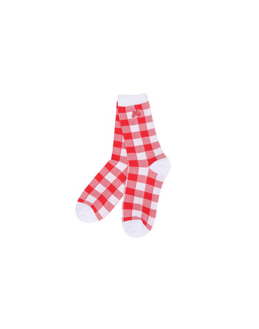 Gingham Check Middle Socks_Red