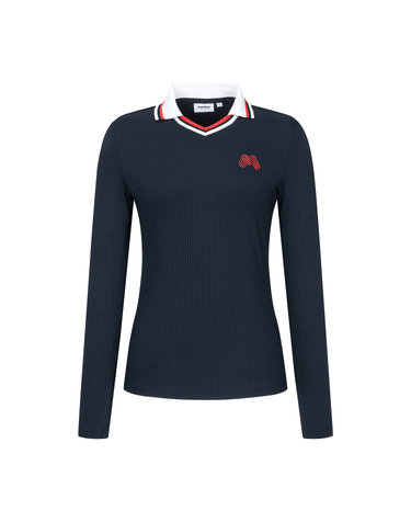 Ribbed Color Collar T-Shirts_Navy