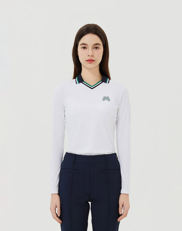Ribbed Color Collar T-Shirts_White