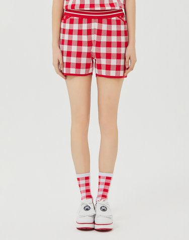 Check Jacquard Knit Shorts_Red