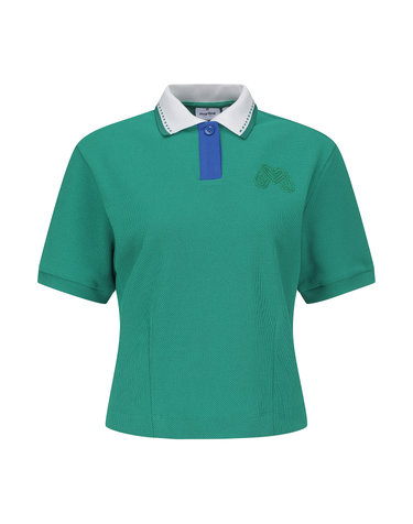 Collar Color Matching Crop Shirts_Green