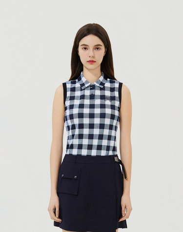 Check Sleeveless T-Shirts_Navy