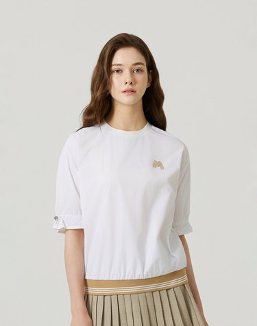 Puff Sleeve Round Neck Shirts_White
