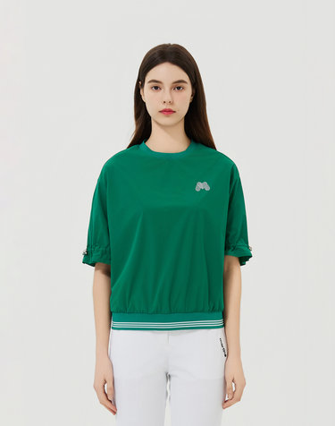 Puff Sleeve Round Neck Shirts_Green