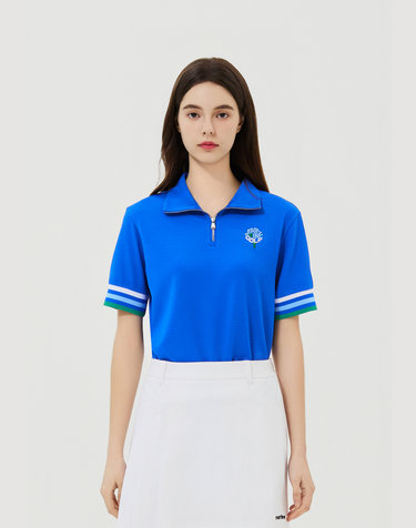 Half Zip-up Color Matching T-Shirts_Blue