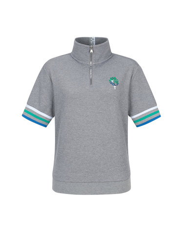 Half Zip-up Color Matching T-Shirts_M/Grey