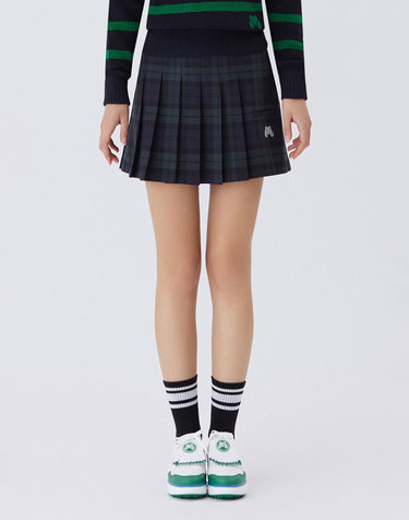Check Half Pleats Skirts_NAVY
