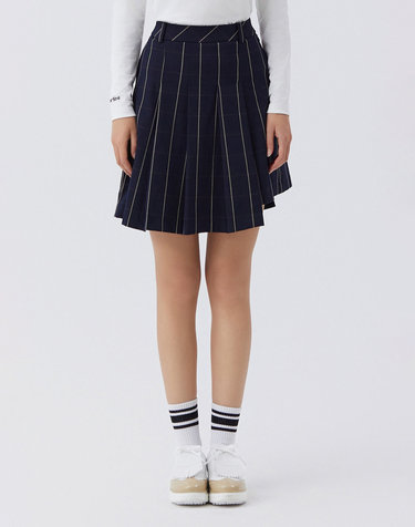 Unbalance Pleats Mid Skirts_NAVY