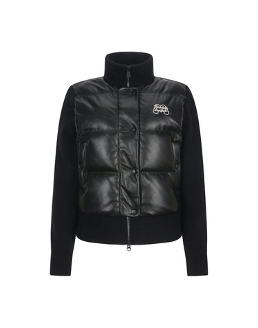 Faux Leather Mix Knit Jumper_BLACK