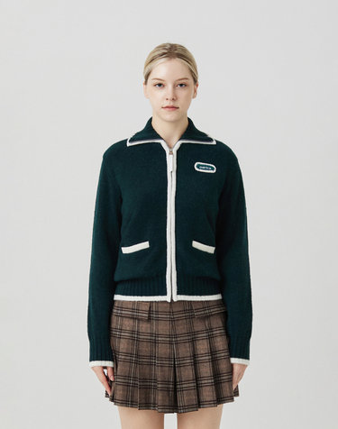 Fluffy Zip up Cardigan_D/GREEN
