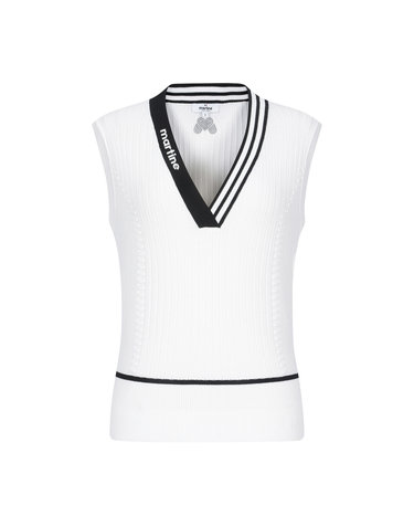 V Neck Overfit Knit Vest_O/White