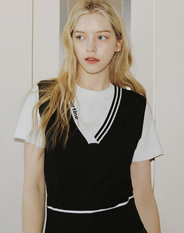 V Neck Overfit Knit Vest_Black