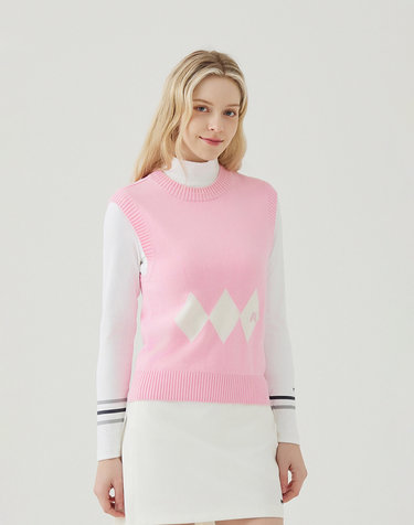Argyle Knit Vest_L/Pink