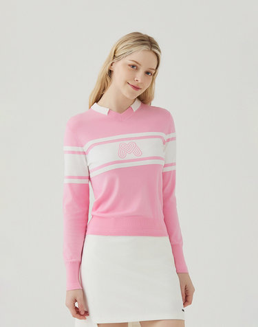 Logo V Neck Pullover_L/Pink