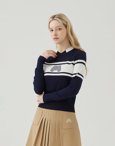 Logo V Neck Pullover_Navy