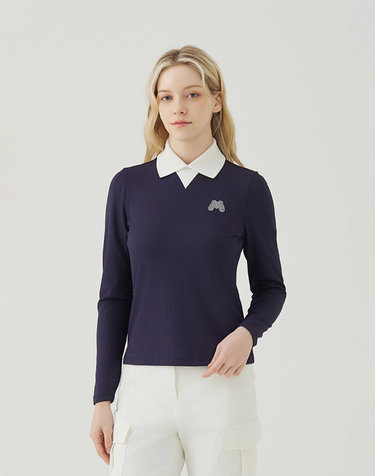 Pullover Knit Collar Shirts_Navy