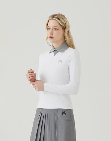 Pullover Knit Collar Shirts_O/White