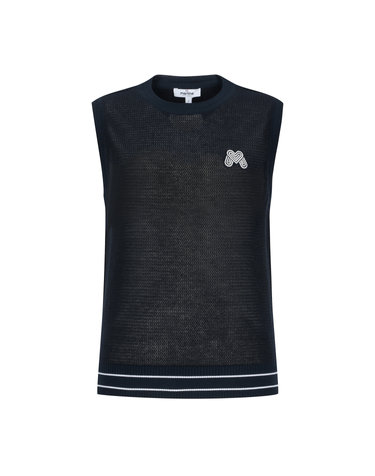 Mesh round Neck Knit Vest_Navy