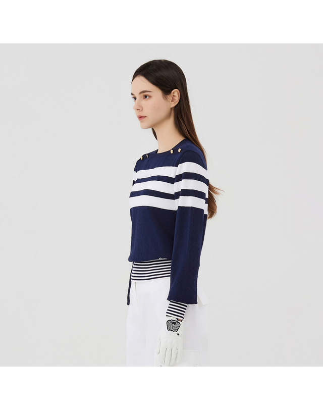 마틴골프 Stripe Boat Neck Knit_Navy 네이비 착용컷