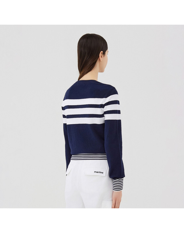 마틴골프 Stripe Boat Neck Knit_Navy 네이비 착용컷