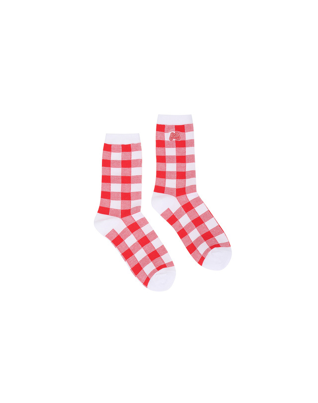 마틴골프 Gingham Check Middle Socks_Red 레드 착용컷