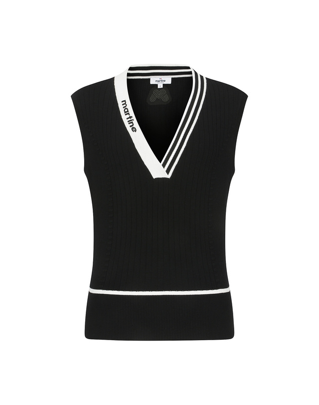 마틴골프 V Neck Overfit Knit Vest_Black 블랙 착용컷