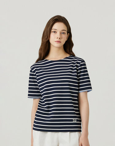 Round Stripe T-shirts_NAVY