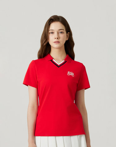 V Neck Half Sleeve T-shirts_RED