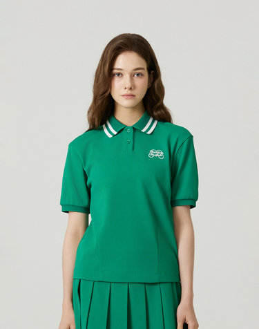 Knit Collar Crop Short Sleeve T-shirt_GREEN