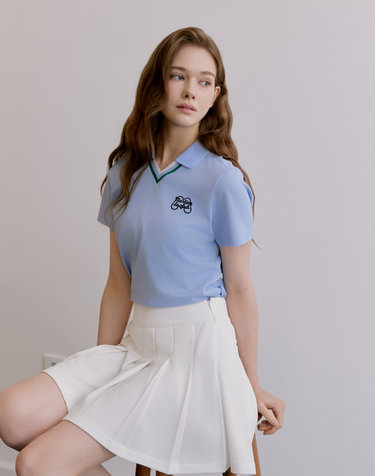 V Neck Half Sleeve T-shirts_S/BLUE