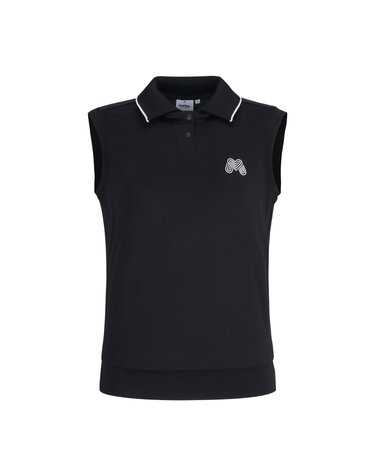 Knit Open Collar Embossed Sleeveless_BLACK