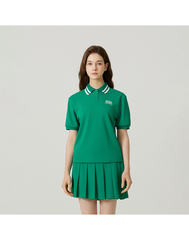 마틴골프 Knit Collar Crop Short Sleeve T-shirt_GREEN 그린 착용컷