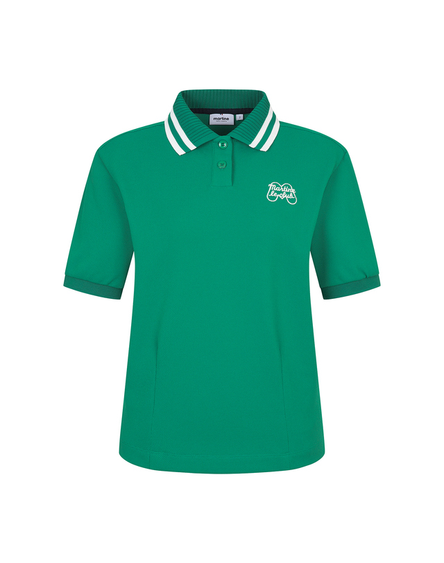 마틴골프 Knit Collar Crop Short Sleeve T-shirt_GREEN 그린 착용컷
