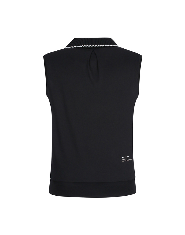 마틴골프 Knit Open Collar Embossed Sleeveless_BLACK 블랙 착용컷