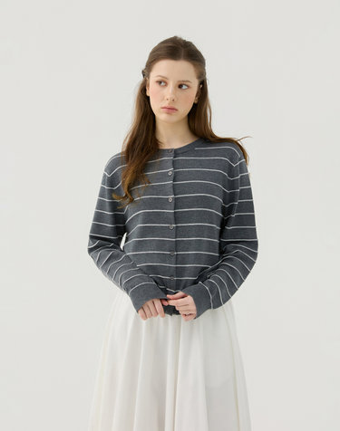 Soft Line Stripe Knit Cardigan_CHARCOAL (QW0GTSC10138)