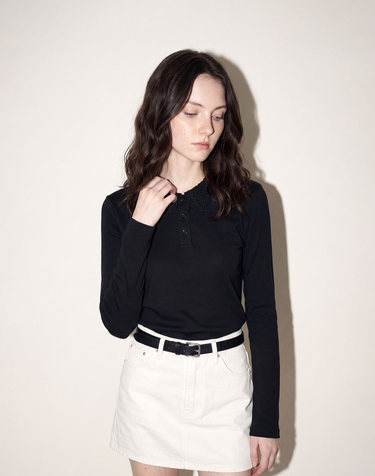 Fleur Crochet Collar Long Sleeve T-Shirt_BLACK