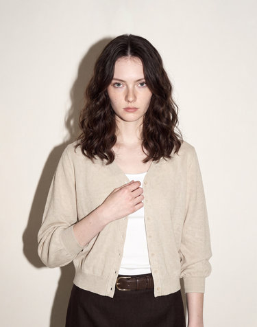 Adele Classic V-Neck Cardigan_BEIGE