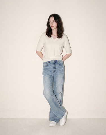 Wool-Blend V-Neck Half Sleeve Knit_IVORY