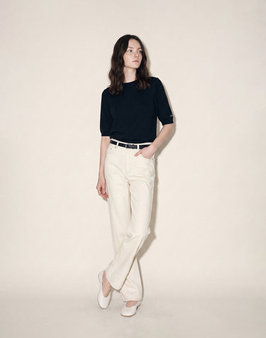 Wool-Blend Round Half Sleeve Knit_BLACK