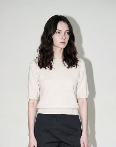 Wool-Blend Round Half Sleeve Knit_IVORY