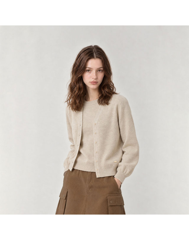 마틴골프 Adele Classic V-Neck Cardigan_BEIGE 베이지 착용컷